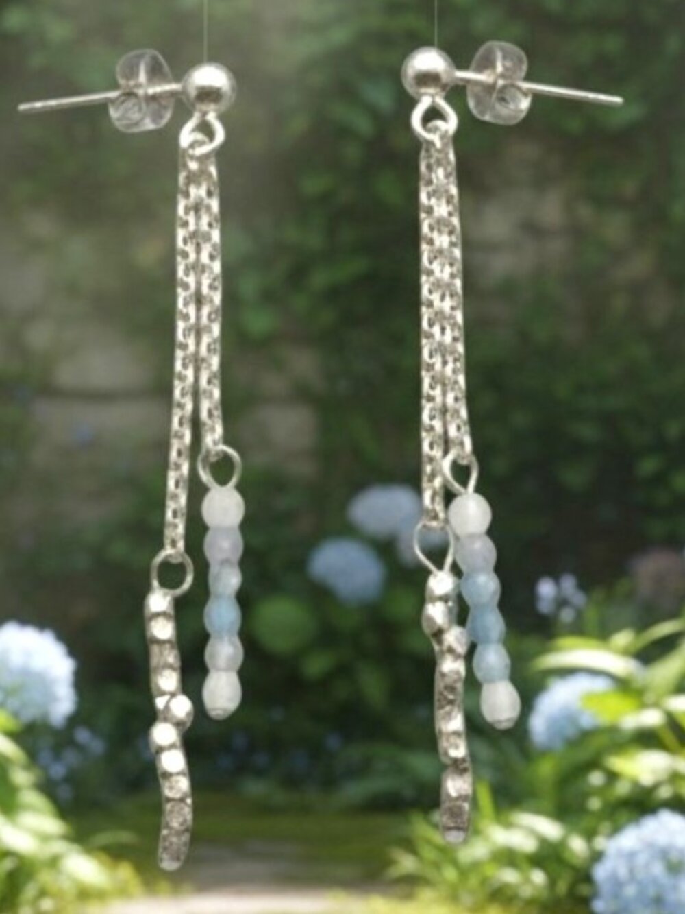 NATURAL AQUAMARINE + MORGANITE DANGLE EARRINGS